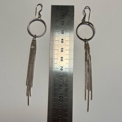 925 Sterling Silver Hoop Earrings with Fringe like new