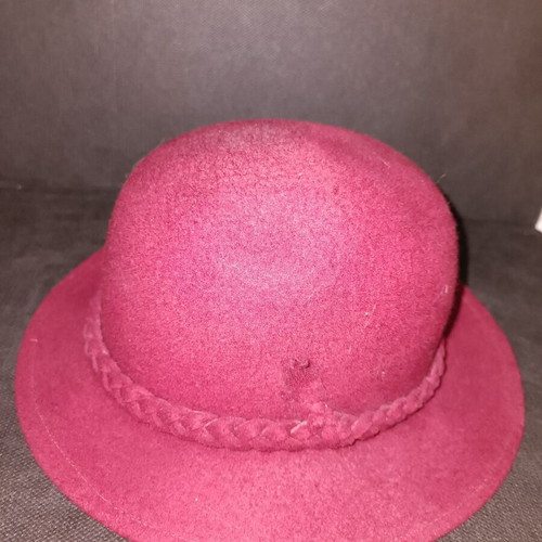 Woolen women's hat burgundy used with braid on brim from 1982