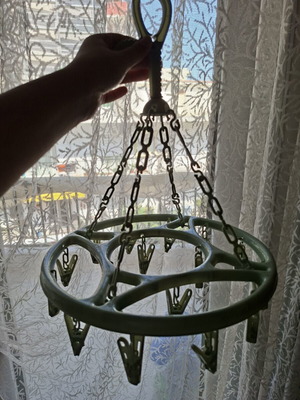 Round Hanging Clothes Airer Dryer with Pegs, Sage Green