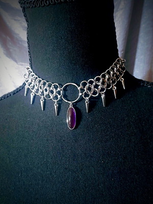 Chainmail choker purple crystal stainless steel handmade new