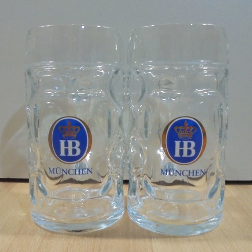 HB Hofbrauhaus Munchen beer set of two used glass mugs 0.5l