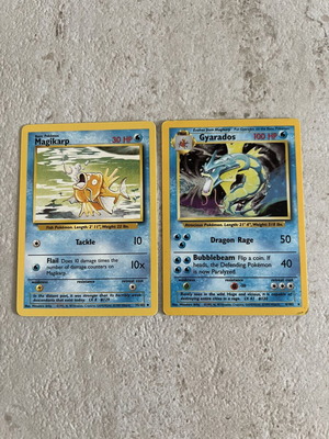 Κάρτες Magikarp & Gyarados Pokemon TCG μεταχειρισμένες, βασικό σετ, 2 κάρτες