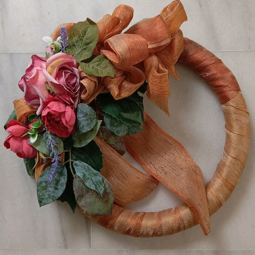 Handmade large fabric wreath with fabric flowers new