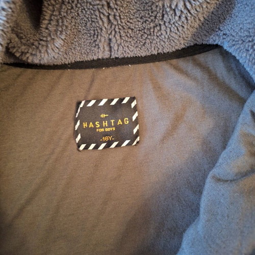 Hashtag fleece jacket with hood for kids aged 11, like new, grey