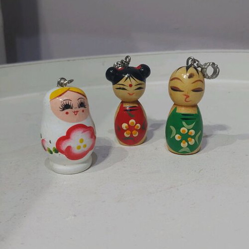 Vintage set of 3 wooden dolls like new (Kokeshi style / Matryoshka)