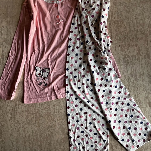 Women's pajama new, long sleeve, pink with polka dots cotton, sizes L XL