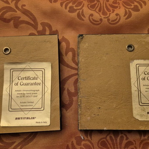 Chromolithograph frames used with 23 Kt gold leaf, set of 2