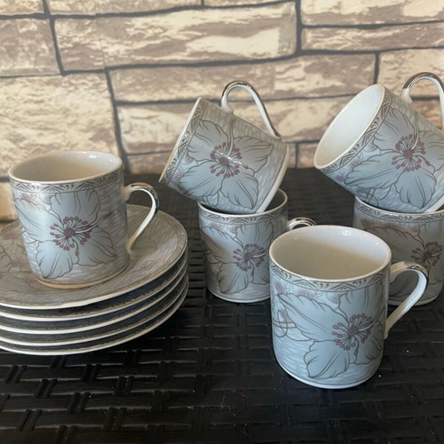 Greek coffee serving set 6 pieces blue with silver like new