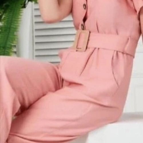 Women's one-piece jumpsuit new, salmon color with wooden buttons, size M