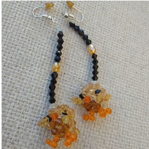 Long chicken-shaped earrings with Swarovski crystals new