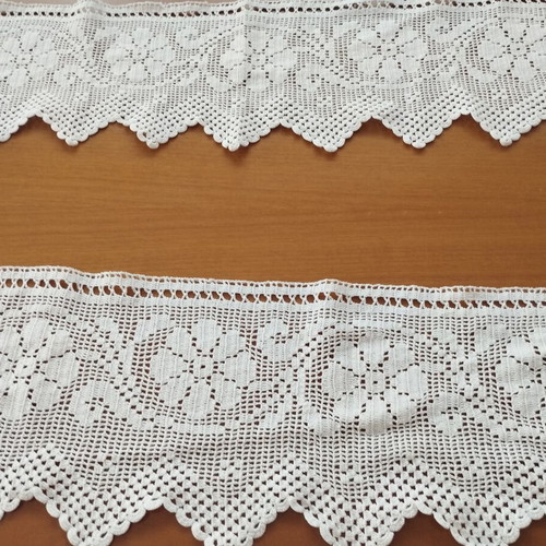 Vintage handmade wide crochet lace set of 2 with rose design, like new
