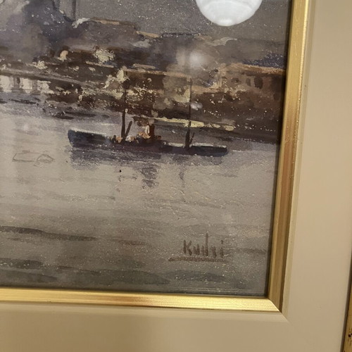 Kadri Aytolon Original Watercolor View of Constantinople with Frame