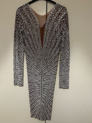 Embellished evening dress with strass one size, new, beige