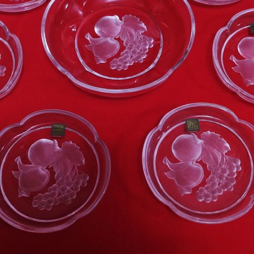 Hoya Pomona Japan Art lead crystal coaster set new, 7 pieces
