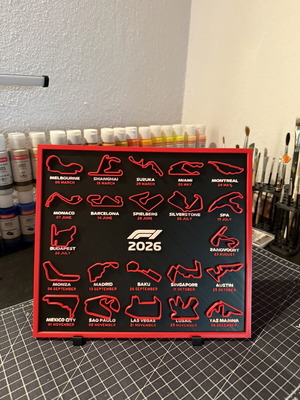 F1 2026 decorative board with Formula 1 tracks, 3D printed