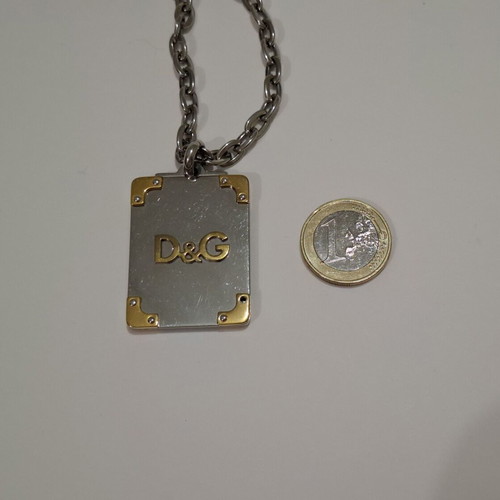 Vintage Dolce & Gabbana D&G silver and gold toned dog tag pendant necklace used