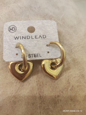 Windlead Stainless Steel Earrings with Heart Gold Tone New