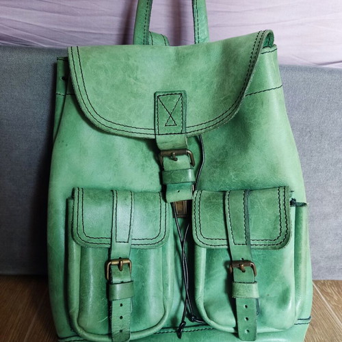 Vintage backpack green genuine leather used