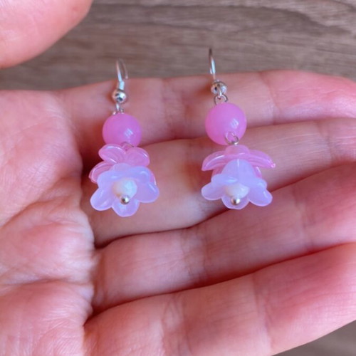 Handmade earrings pink with silver metal details made to order