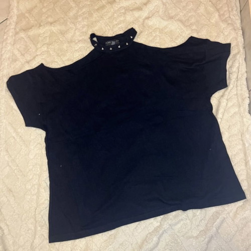 Forever 21+ black rock chic blouse with studs, used, size XL