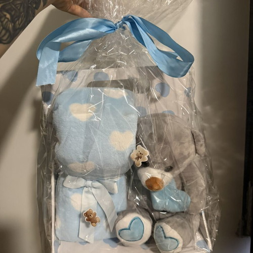 Newborn Baby Boy Gift Set with Teddy Bear and Blanket