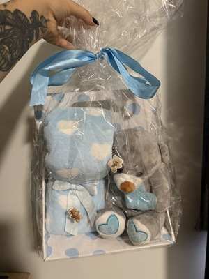 Newborn Baby Boy Gift Set with Teddy Bear and Blanket