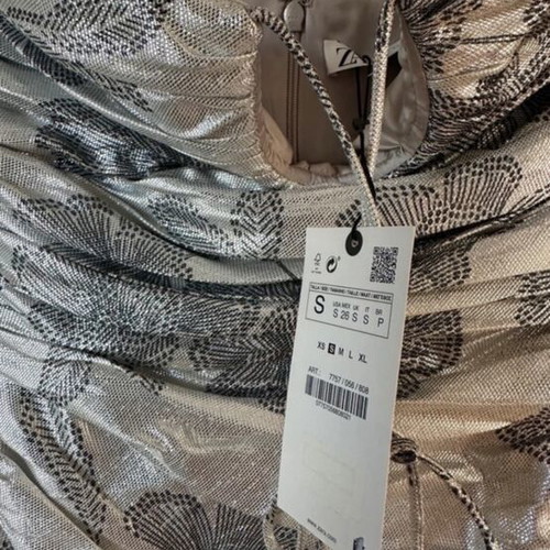 Party dress Zara new, grey metallic with patterns