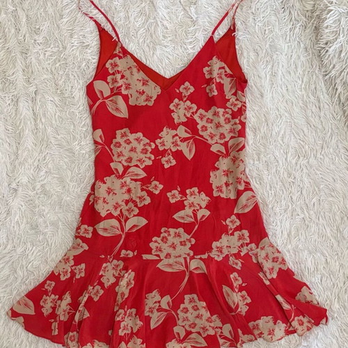 Pinko dress red with beige flowers like new, size XL, 100% silk