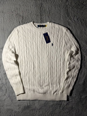 Ralph Lauren Cableknit πουλόβερ καινούργιο, μέγεθος Medium, άσπρο