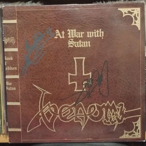 Venom At War With Satan 1984 LP used, signed by the band