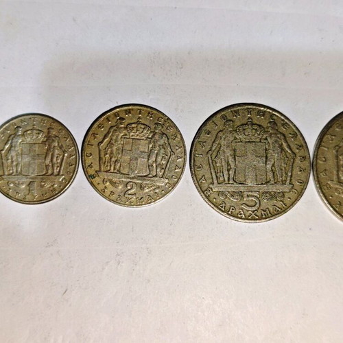 Set 0.50-1-2-5-10 drachma coins Konstantinos used 1966-1970