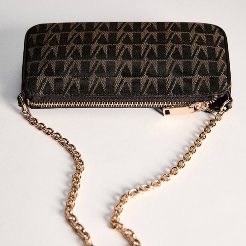 Mango Mini Shoulder Purse Like New, Jaquard Logo, Black and Brown