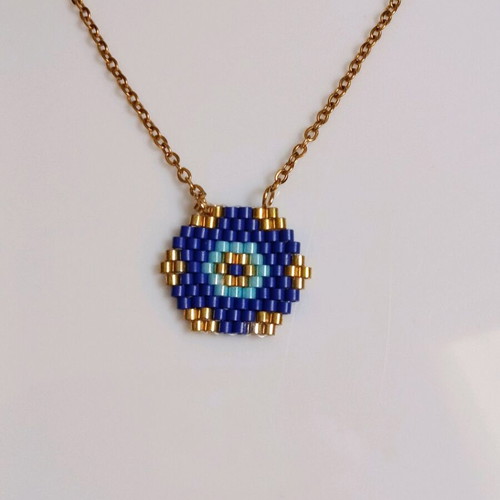 Handmade geometric evil eye necklace with Miyuki beads made to order