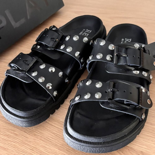 Replay Goya Buckles Leather Slides Size 39 New