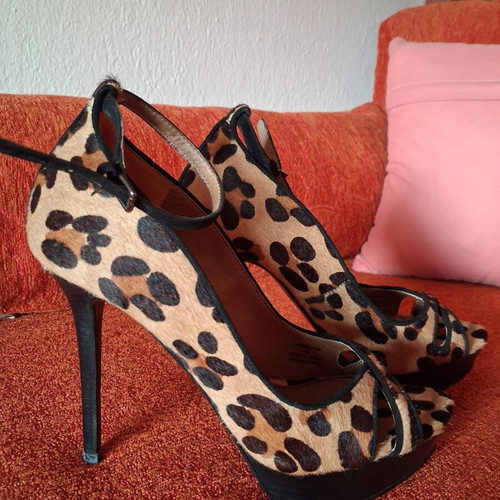 Zara peep toe sandals used, 12 cm heel, pony hair, size 39