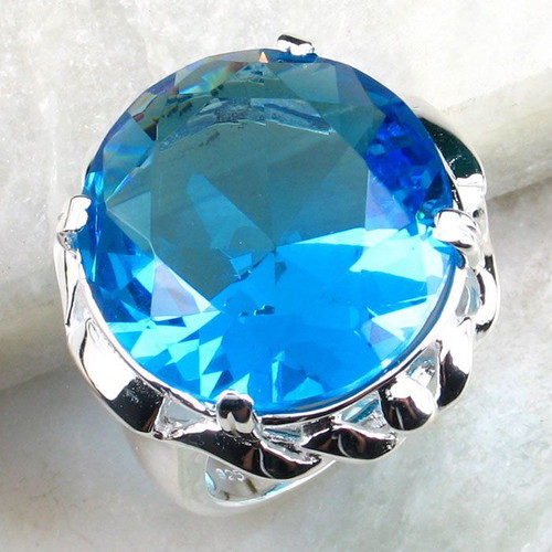 925 Silver Ring with Blue Topaz Crystal New