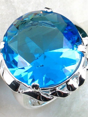 925 Silver Ring with Blue Topaz Crystal New