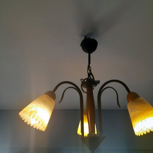 Ceiling light like new, metal glass and wood