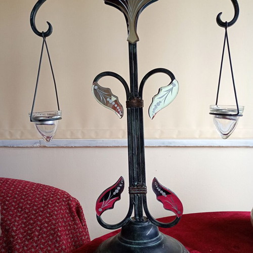Brass candlestick used with cracked mirror piece