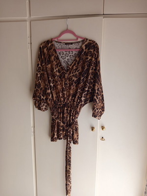 Roberto Cavalli blouse with leopard print and waist belt, size L