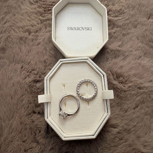 Swarovski duo set cocktail rings Stilla Pave new, white rhodium plating 16.1 mm