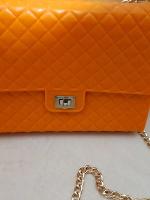 Shoulder bag used, orange, plastic material