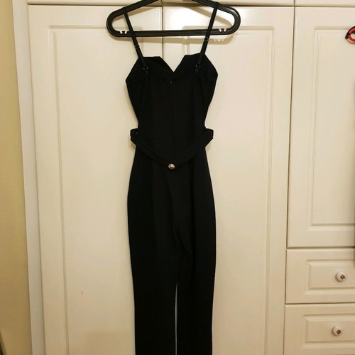 One-piece evening jumpsuit used, small, dark blue with gold belt