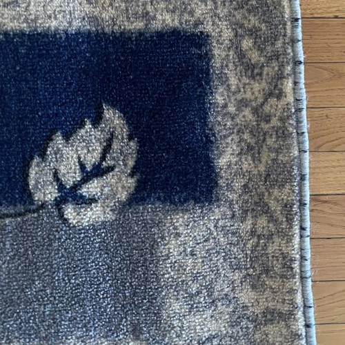 Runner rug used, 3.00 x 0.67 m, gray and blue leaf design
