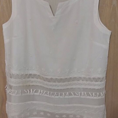 Linen blouse like new, white, thin with tulle transparent designs, 4XL