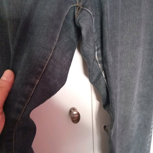 Jean elastic bell-bottom pants used, stonewashed blue black