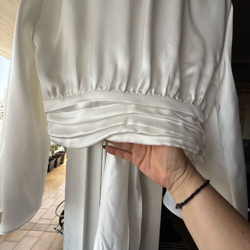 Women's white satin blouse new with zipper and bell sleeves