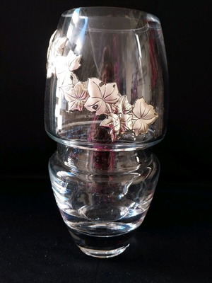 Crystal vase with silver leaf decoration