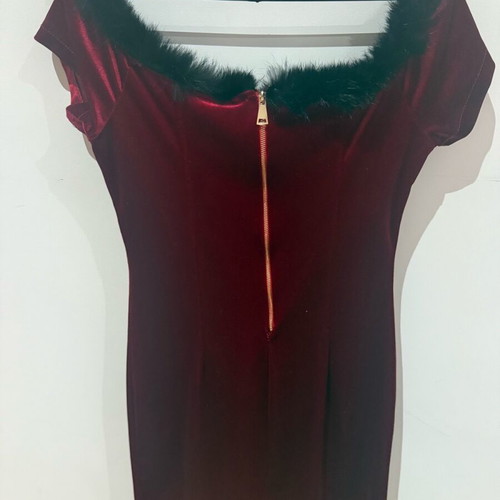 Bordeaux velvet evening dress like new with feather shoulders