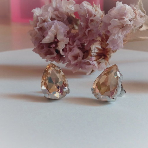 Earrings with colorful crystals, silver color, new